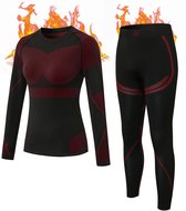 MEETYOO Thermoset dames, binnenfleece set, functioneel ondergoed, skiondergoed, winter, thermoondergoed, set, zacht, warm, flexibel, dames bovendeel en onderdeel, thermische onderbroek voor allerlei buitenactiviteiten in de winter Rood- L