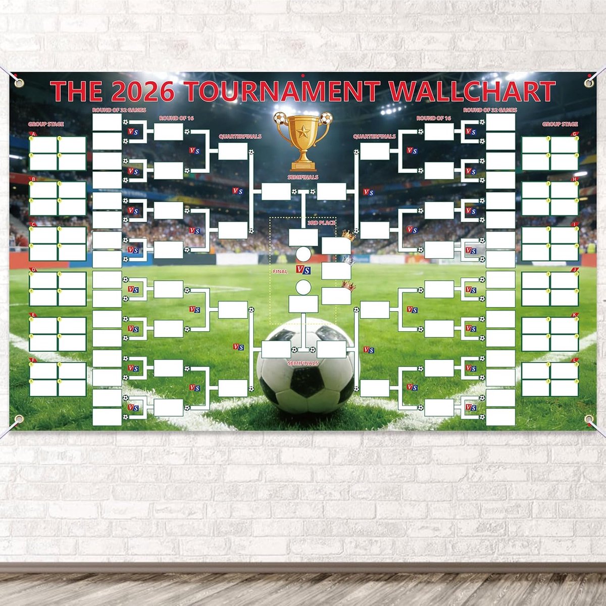 SnelShoppen - Wanddecoratie Voetbal 2026 Wedstrijdschema Poster 110 x 180 cm Polyester Maatwerk Voor Voetbal Feestdagen Met Haken en Touw
