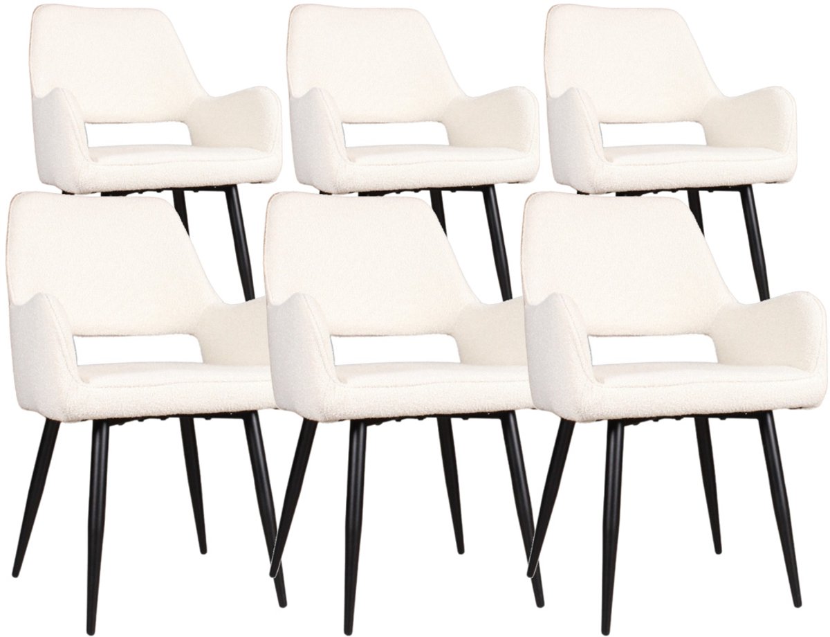 DS4U® - Lenon armstoel - Set van 6 - Ivoor - Boucle