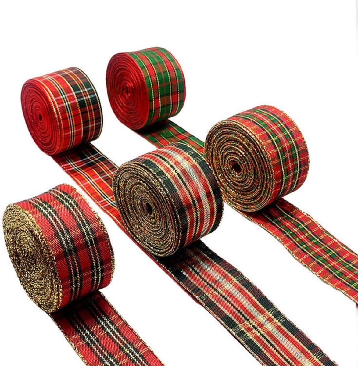 5 Rollen Rode Ruitlint met Draad voor Strikken, Haaraccessoires en Feestdecoraties, Perfect voor Kerst en Cadeaus DIY
