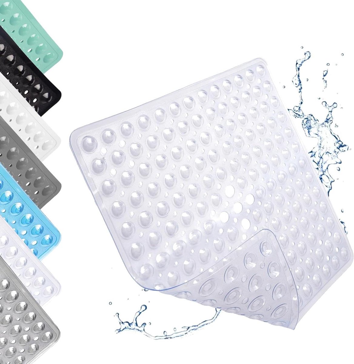 Douchemat Antislip - Badmat Vierkant - Veilig Douchen - Sterke Zuignappen - 53 x 53 cm - Transparant Wit