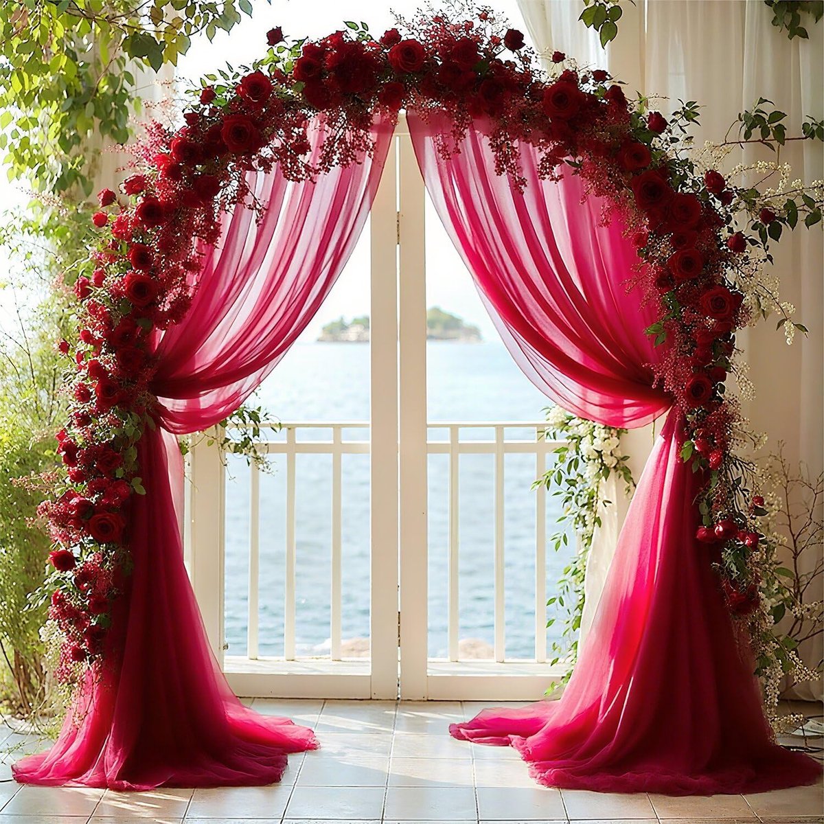 Vrije hand decoratie bruiloft boog gordijnen trouwboog deco wijnrood 1,6 x 8 m hemelbed gordijnen organza stof bruiloft gordijn achtergrond gordijnen voor bruiloften fotografie