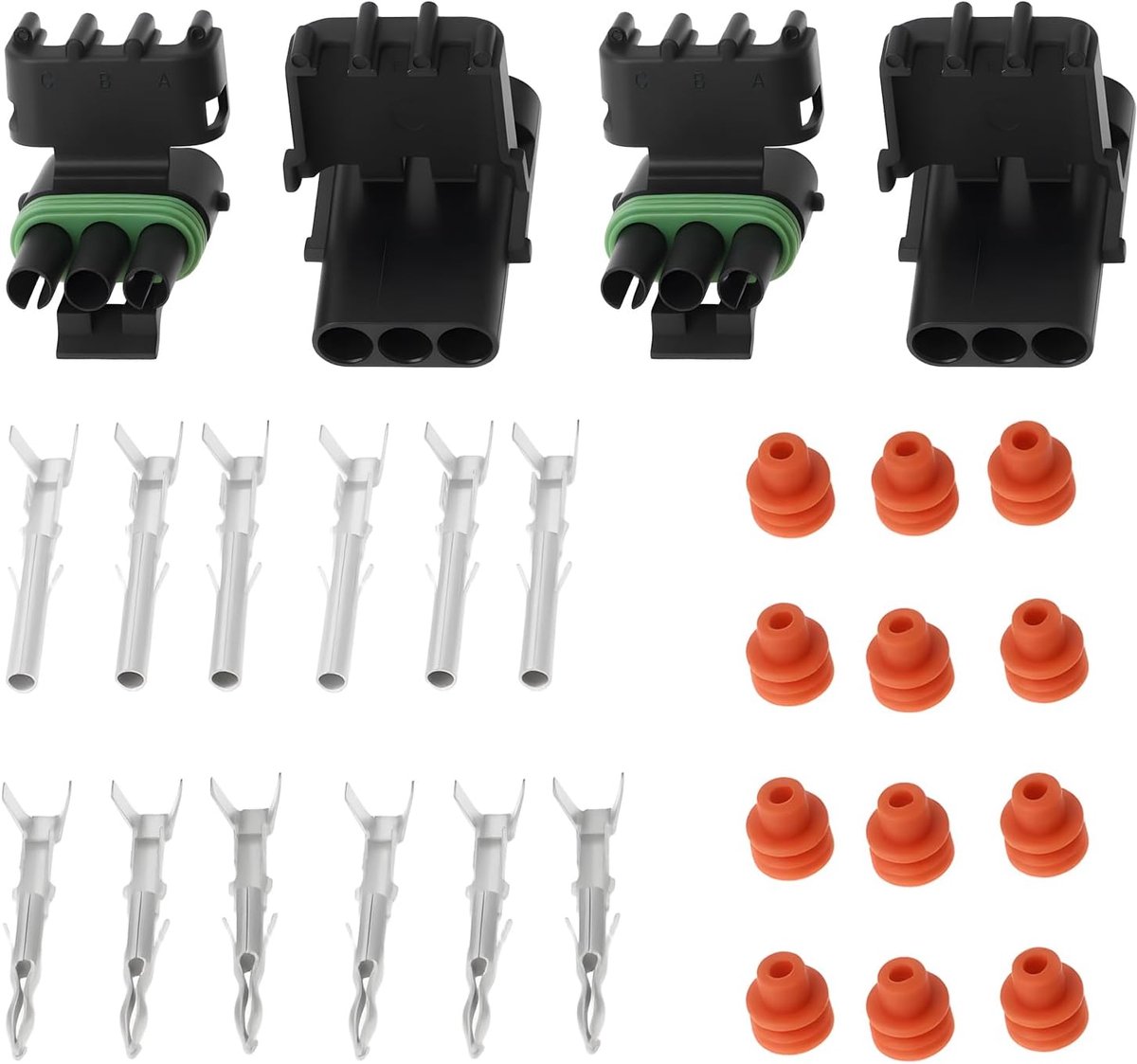 2Sets 3Pin Mannelijke & Vrouwelijke Connector Kit Compatibel met Delphi Weatherpack