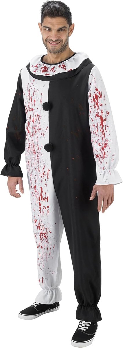 - Art the Clown-jumpsuit, clown-overall, horror-kostuum | Officiële Terrifier-outfit, zwart-wit, clown-overall, cosplay-outfit voor Halloween en carnaval