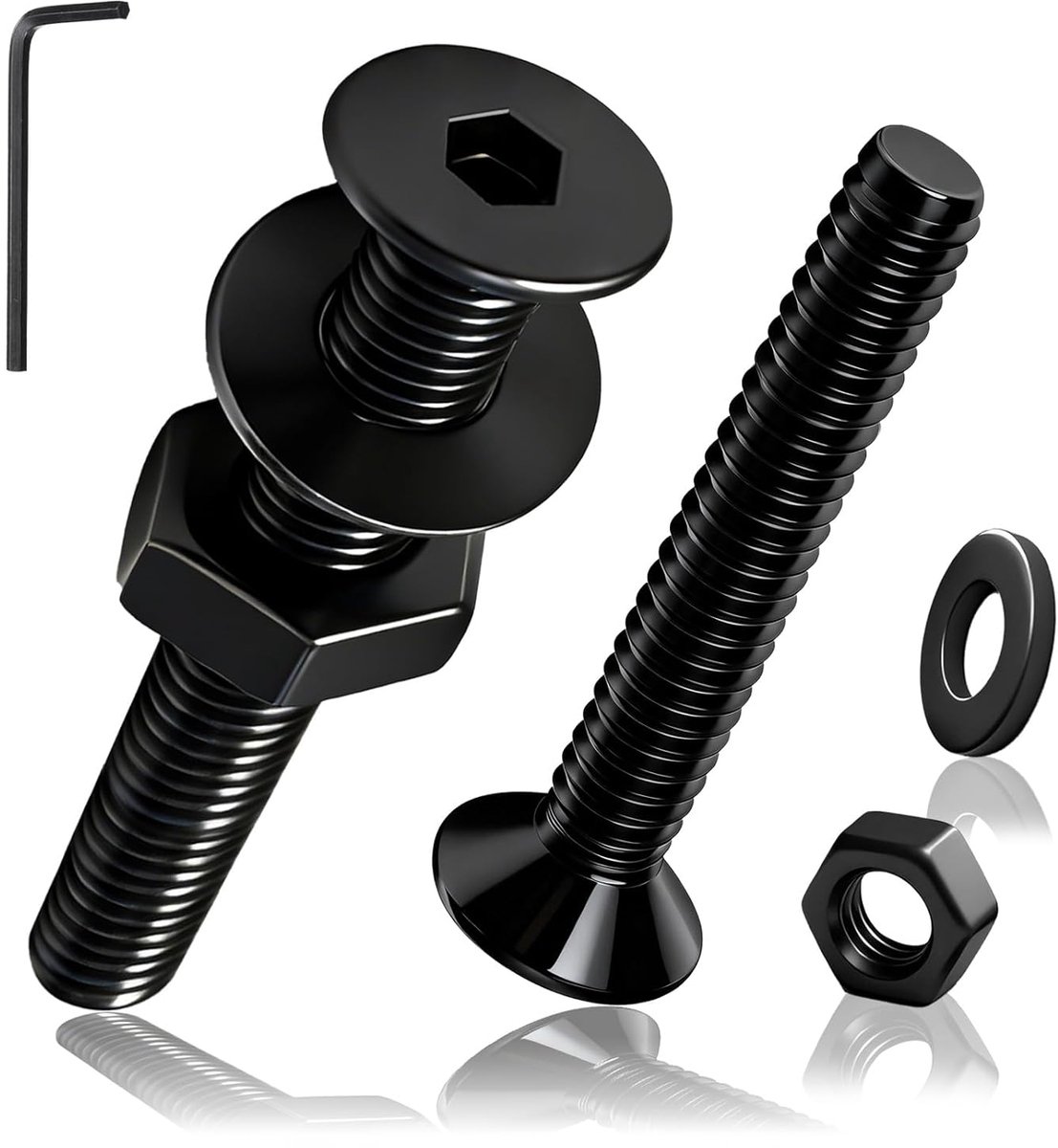 50 stuks schroeven M4 x 20 mm, bouten en moeren en sluitringen, platte verzonken kopschroeven, zeskant, DIN7991, schroeven met zeskantkop van koolstofstaal, zwart, voor meubels en machines