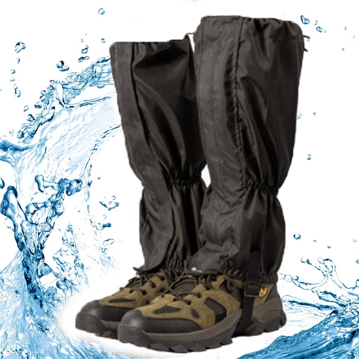 KZQ Waterdichte schoenovertrek en beenkappen uniseks met rits Ademend en winddicht Bescherming tegen modder en sneeuw Voor wandelen skiën klimmen fietsen en snowboarden 40×26 cm Zwart