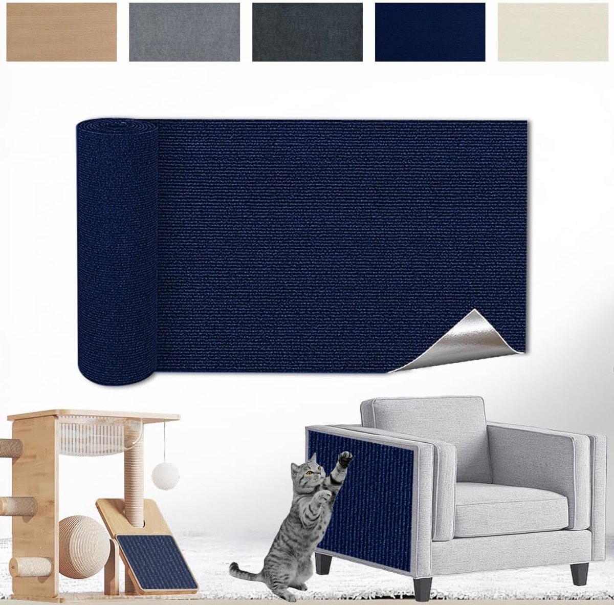 Krasmat voor katten, zelfklevend, krasbescherming bank, anti-kras-folie, kraswand voor katten, vrij, doe-het-zelf, gesneden, 30 x 200 cm, blauw