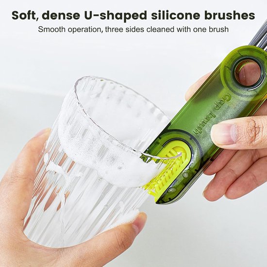 3-in-1 multifunctionele reinigingsborstel, spleetreinigingsborstel voor waterflessen, waterflessen, reinigingsborstel, dekselspleten, reinigingsborstel voor kopjes en flessen — afbeelding 2