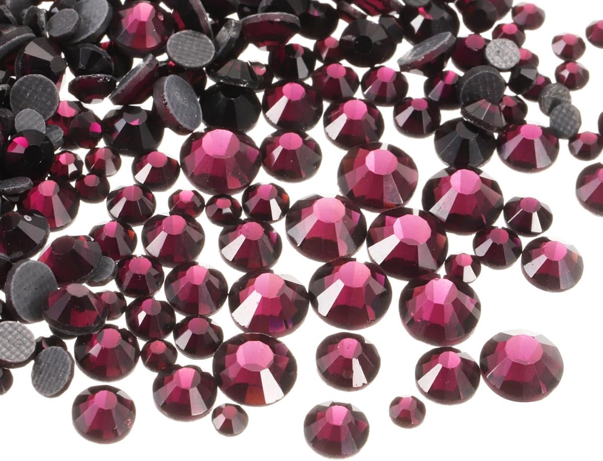 SS6-SS20 strass-steentjes, 400 stuks, met hete lijm, glas, met transparante tas, voor kleding, decoratie, doe-het-zelf, 5 maten (SS6-SS20 set, donkerpaars)