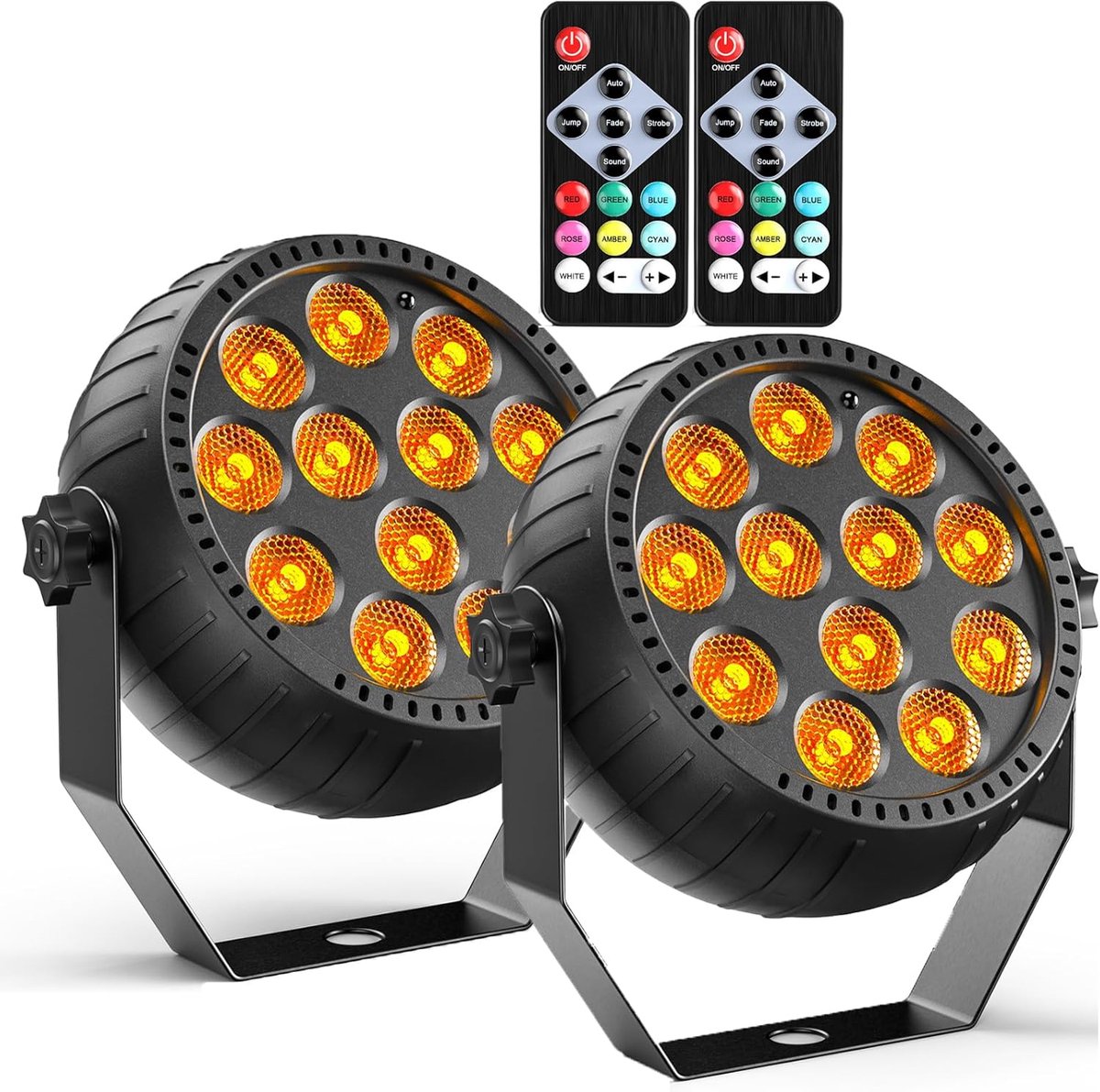 2PCS RGB Mini 12 LED Par Accu-schijnwerper, 2200mAh oplaadbaar podiumlicht voor buiten met afstandsbediening, 4-6 uur looptijd, feestlicht voor bar DJ disco huwelijk Halloween Kerstmis