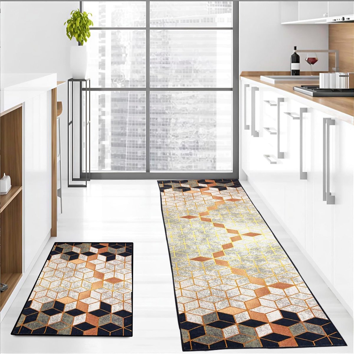 Tapijtloper voor de keuken, wasbaar, laagpolig tapijt met antislip rubberen achterkant, voor entree, bijkeuken en woonhal, 50 x 150 cm