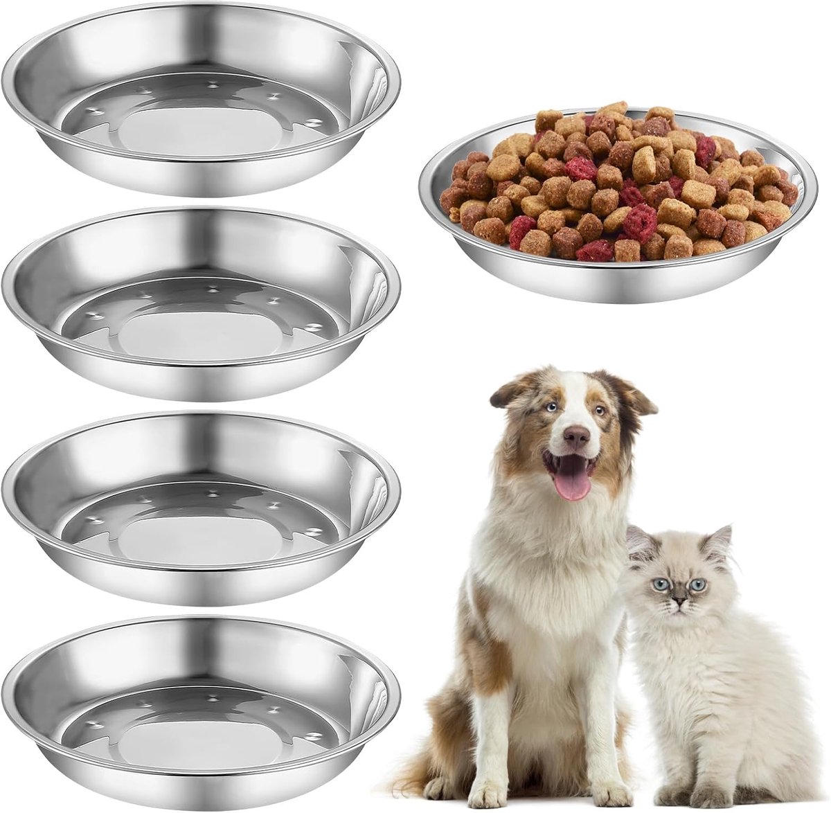 5 stuks kattenbakken van roestvrij staal, 16 cm, voederbak kat voor katten met brede snorharen, voederbak, kattenvoerbak, hondenbak, roestvrij staal, voor kleine honden, katten