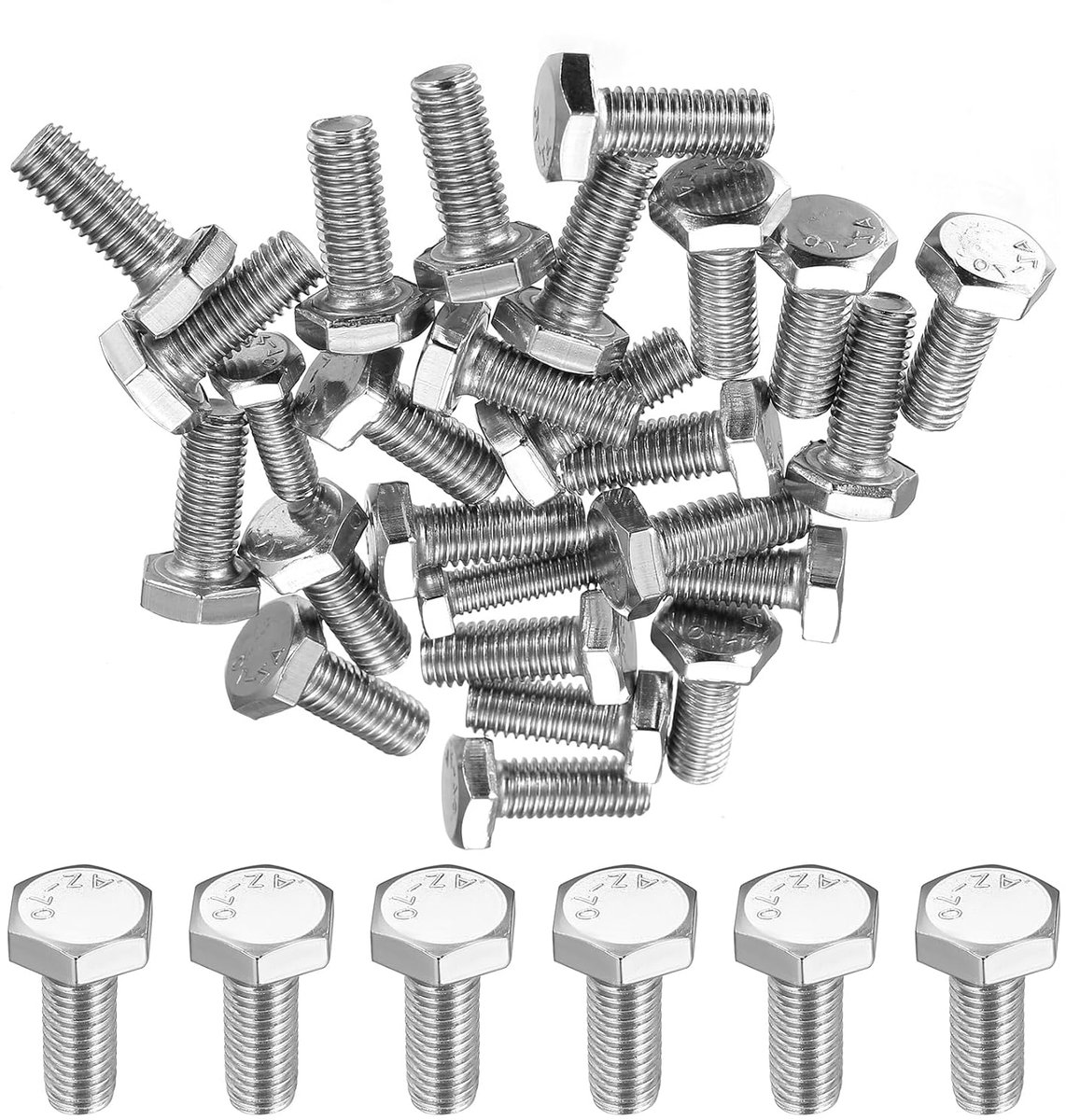50 stuks zeskantschroeven, M8 x 20 mm, 6-kantige schroeven, machineschroeven, zeskantkopschroefset, volledige schroefdraadbouten voor metaalbouw, automachines, doe-het-zelf