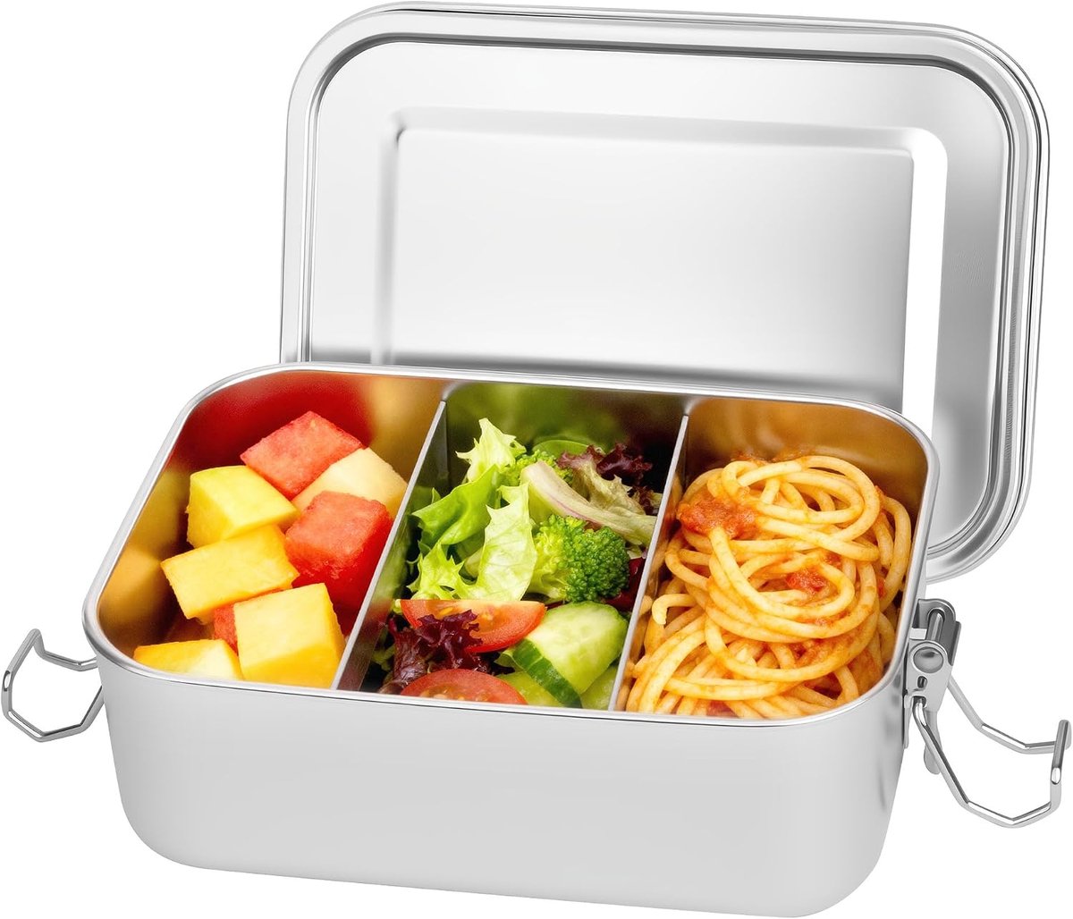 850 ml roestvrijstalen lunchbox met scheidingswand en afdichtring, lekvrij, duurzaam en milieuvriendelijk.