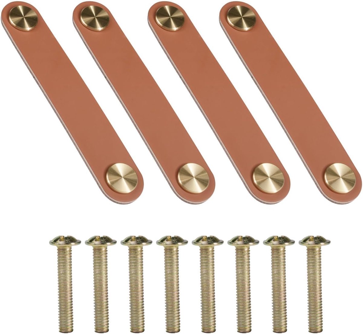 4 stuks handgemaakte lederen meubelgrepen, 128 x 25 mm, met messing kop, ideaal voor laden, kasten en meubels, waterafstotend, duurzaam, meubelgreep voor gezinnen met kinderen