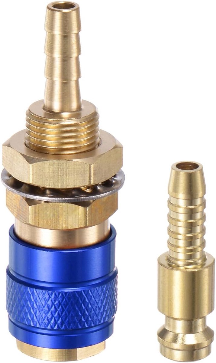 2 stuks gas- en water-snelkoppelingen voor buizen met een binnendiameter van 6 mm met slang voor TIG 12 18 20 27 snelkoppeling-lasbranders gasafgifte, blauw