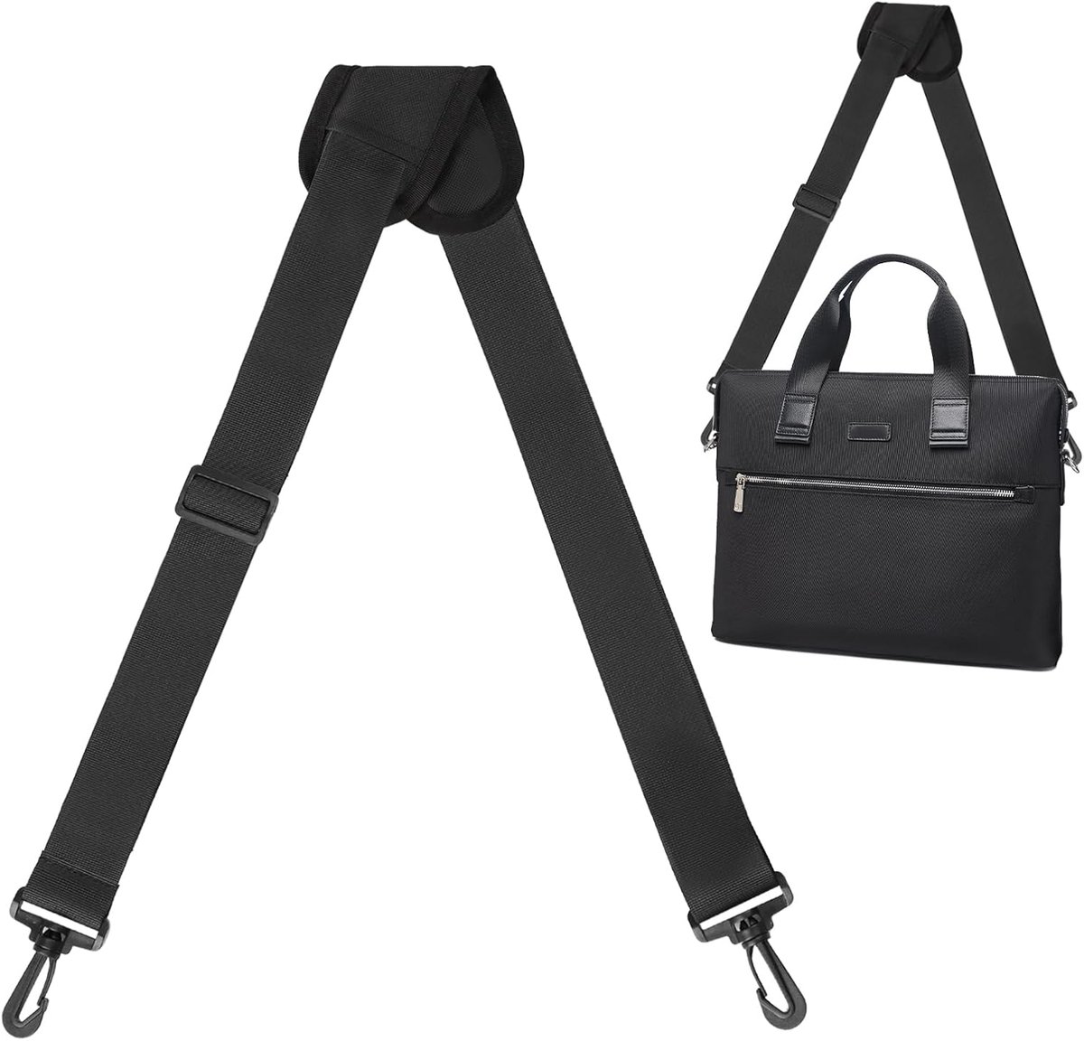 Schouderriem voor tassen, Universele tassenriem Zwart met afneembare ventilatie schoudervulling en draaibare haken, 90-160 cm verstelbaar draagriem voor tassen, voor cameratas laptoptas reistas