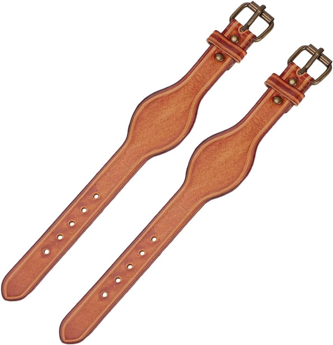 2 stuks voorgevormde paardenhobbelriem van echt leer, westernzadel, stijgbeugel, vervangende schaven met gespen, bruin rundleer, zwaar harnas, accessoires voor paarden