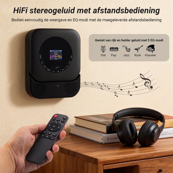 Lìon® CD Speler Draagbare - 6W - CD Speler - Draagbare Bluetooth CD Speler - Zwart - 15cm x 3cm x 15cm van lion — afbeelding 2