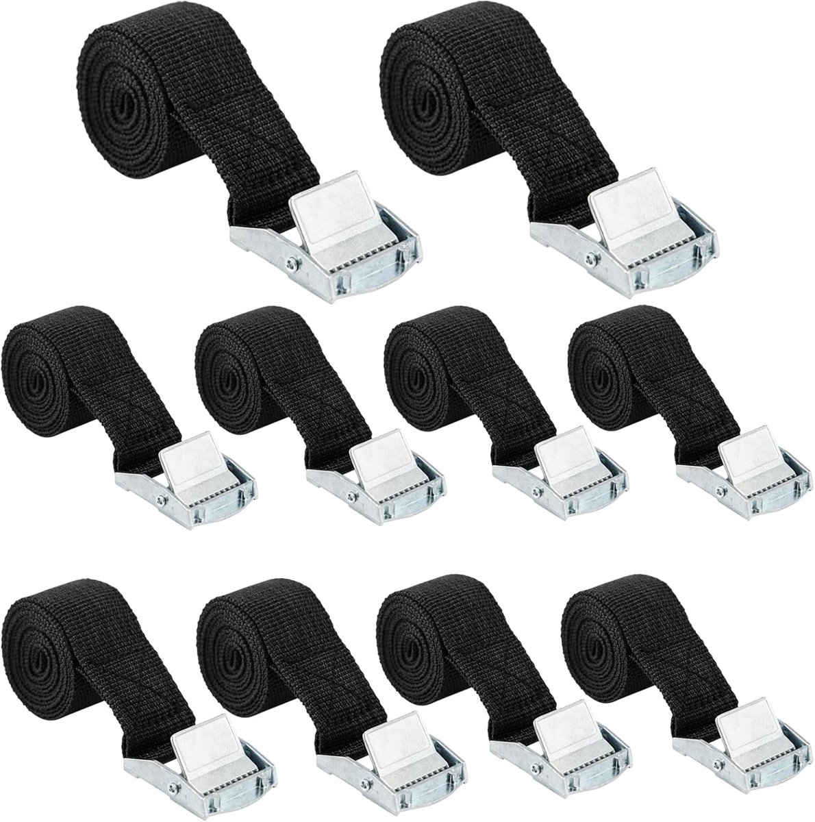 Spanbanden kort, spanriem 25 mm x 1 m, verstelbare sjorriem met klemslot, riemen voor bevestiging voor fietsen, trolleys, motorfiets, bagage (zwart)