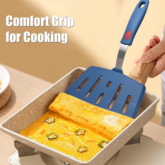 Kitchen Spatel siliconen kunststof brede pannenkoekenspatel sleufspatel silicone BPA-vrij, ideaal kookgerei voor vis, eieren, pannenkoeken, blauw — afbeelding 2
