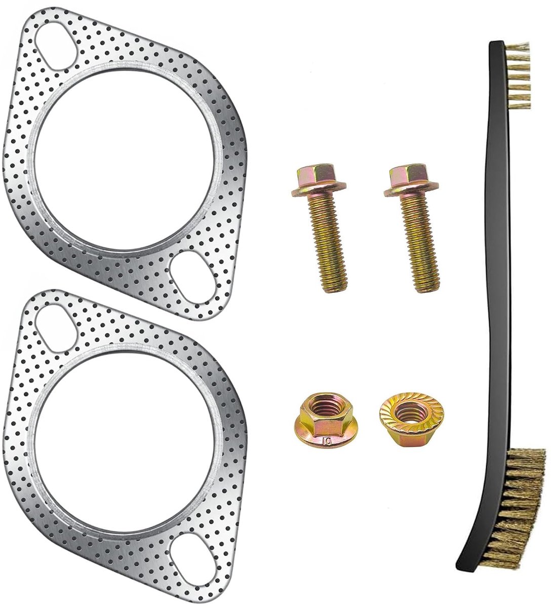 62 mm uitlaatafdichting met 2 schroeven voor 2,5 inch uitlaatspruitstuk / eindpotflens 120-06310-0002 bestand tegen hoge temperaturen - incl. 4 reparatieset voor uitlaatschroeven