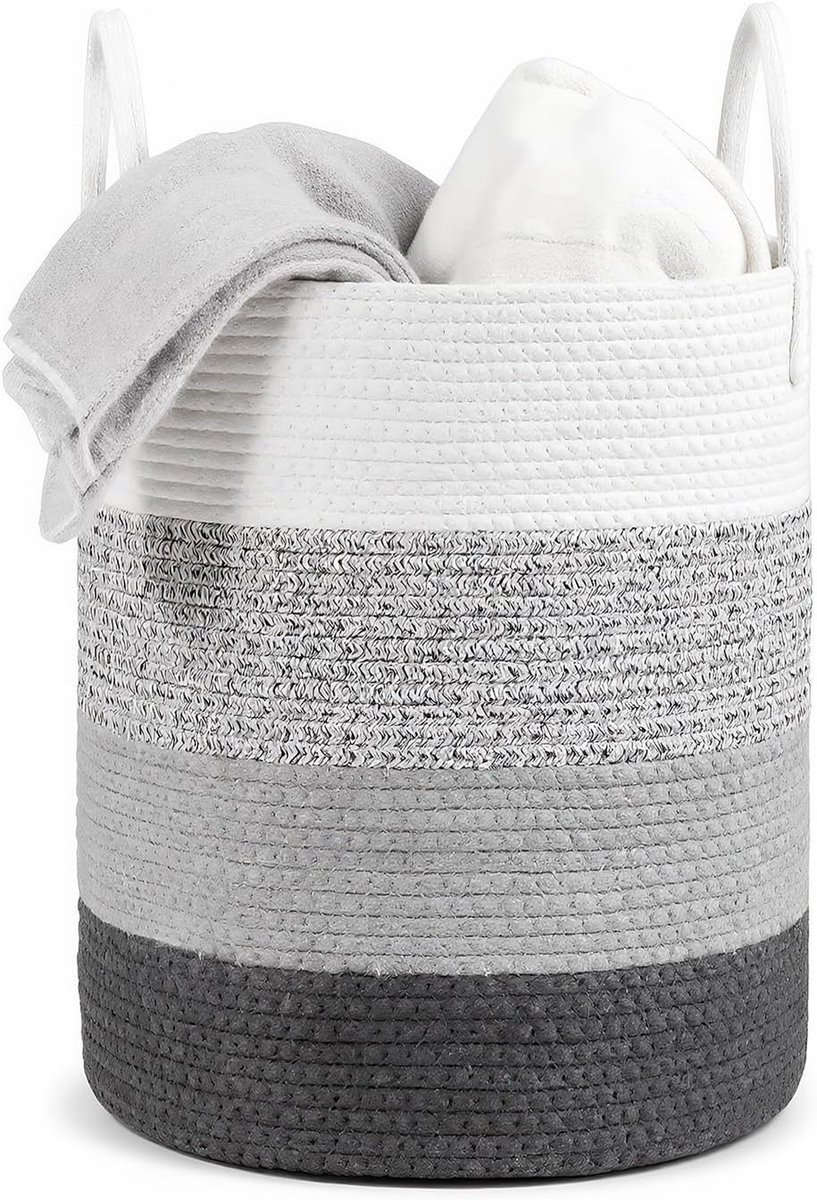 Wasmand van katoen, wasmand van touw, decoratieve wasmand voor vuile kleding, wasmand van katoenen touw, opbergmand voor dekens, speelgoed, slaapkamer, badkamer