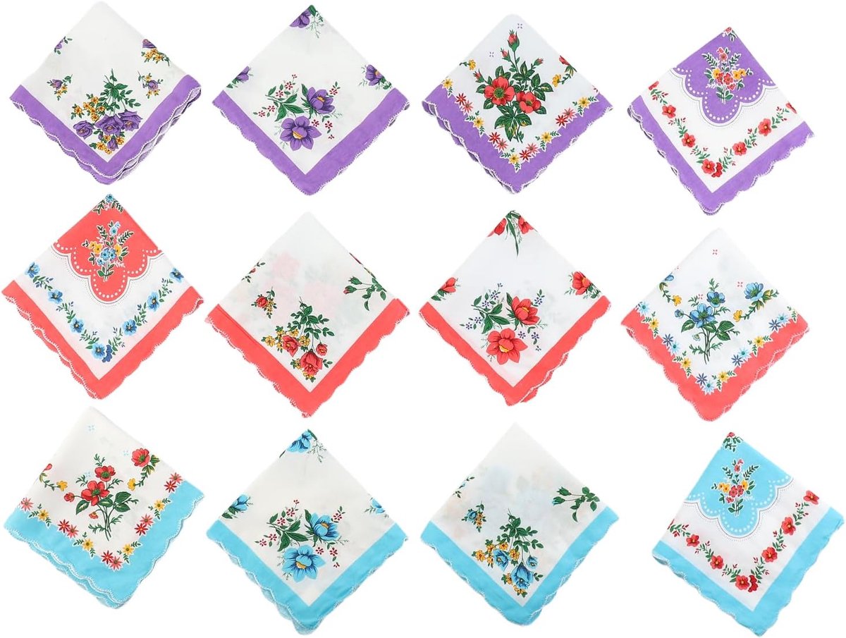 12 x vintage bloemendoeken, zachte katoenen doeken voor dames, 30 cm x 30 cm, voor bruiloften, feesten en dagelijks gebruik