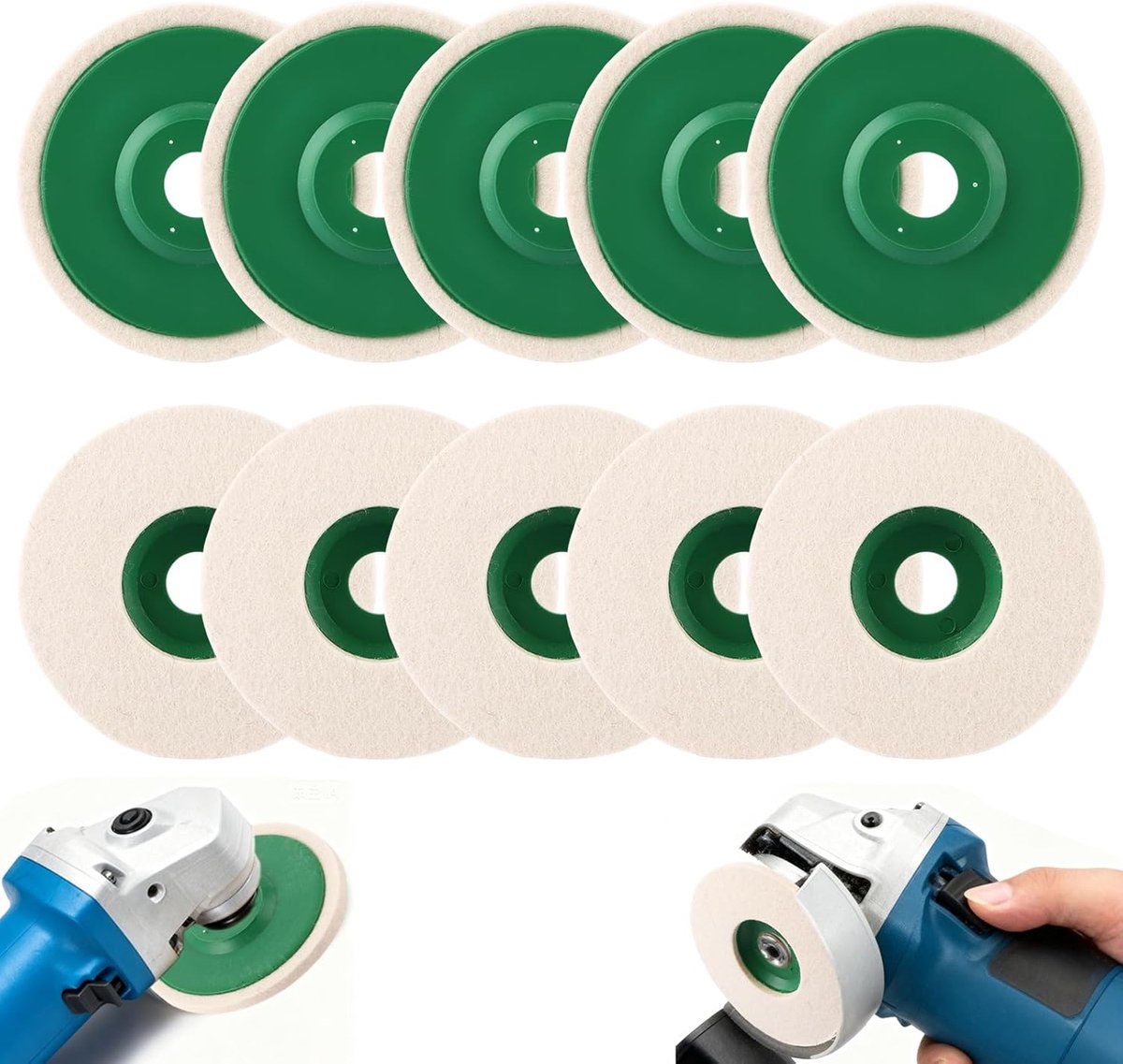 10 Stuks Polijstpads 125mm Wol, Polijstschijf en Polijstpad voor Haakse Slijper, 12 mm Dik met 22 mm Boring voor Metaal, Glas, Keramiek, Marmer, Auto en Hout