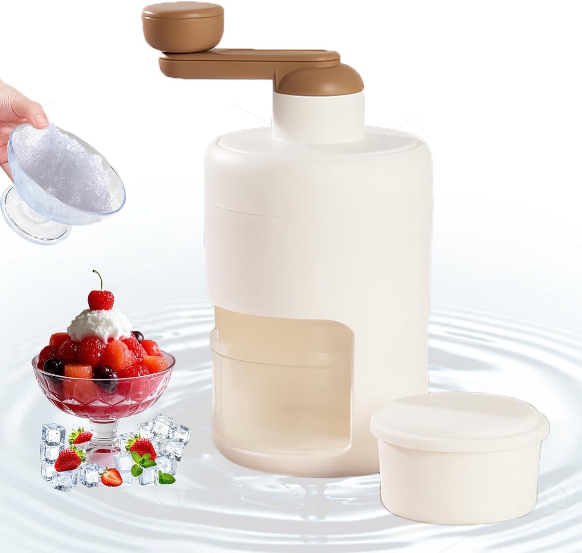 premium slush-machine, slushy maker en slush-ijsmachine, ijscrusher met handmatige slinger, ideaal voor crushed ijs, slushie en sneeuwkegel, BPA-vrij, wit