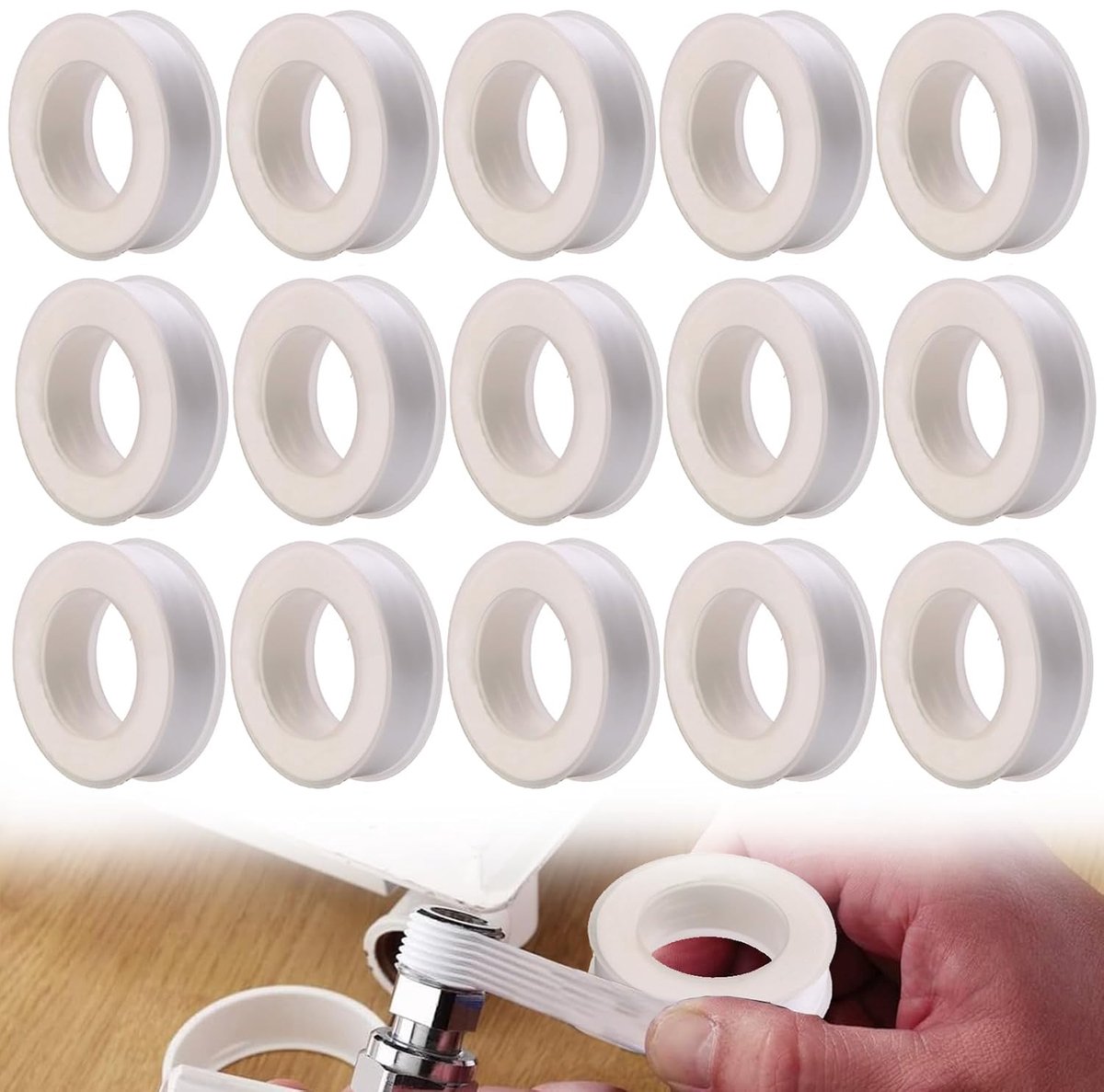 15 stuks teflon loodgietersband, 120 cm, zeer vormbaar, afdichting sanitair, temperatuurbestendigheid van -50 °C tot 260 °C, PTFE voor aardgasleidingen, kranen