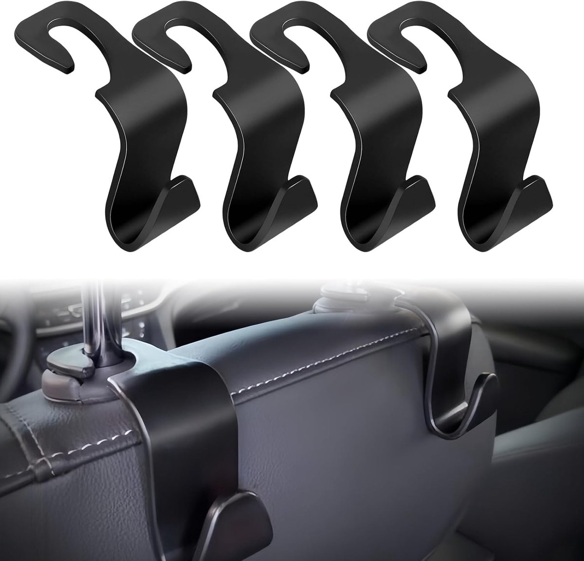 4 stuks haken hoofdsteun auto, 360 graden draaibare auto-accessoires interieur, voor handtas, handtas, mantels, boodschappentassen, draagbare autostoeltjeshaken voor hoofdsteun voor voertuig