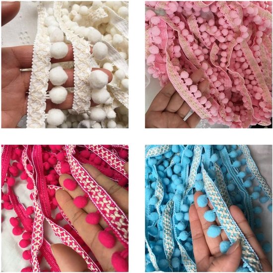 Pomponband met kwastjes, boord, pomponband, franje boord, kwastjes, trimband, fringen, pomponband, kanten band met 2,5 cm pompons voor doe-het-zelf knutselen, kleding, naaien, thuis, — afbeelding 5