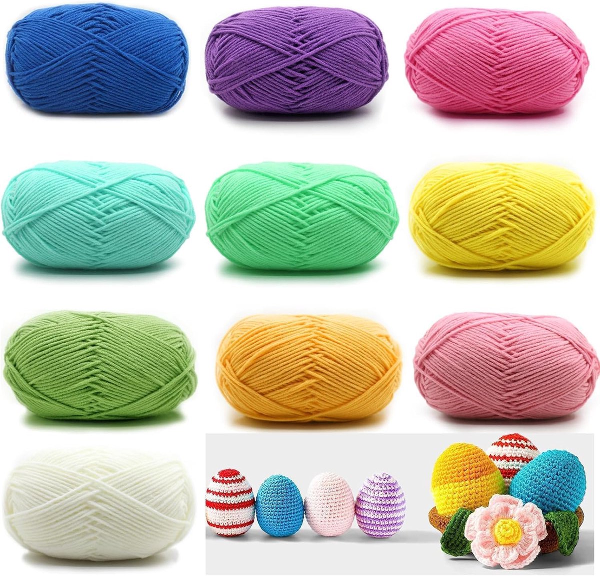Haakgaren, brei- en haakgaren, handbreigaren, katoengaren, wol om te haken, bevat melkkatoengaren, katoen voor haken, haken en kunsthandwerk, 10 kleuren, 10 stuks, 50 g