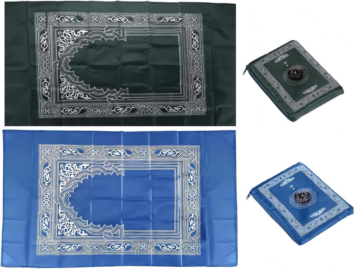 al-Fitr Moslim gebedsmat, draagbare reisgebedsmat, waterdicht, met kompas, 100 cm x 60 cm, 2 stuks