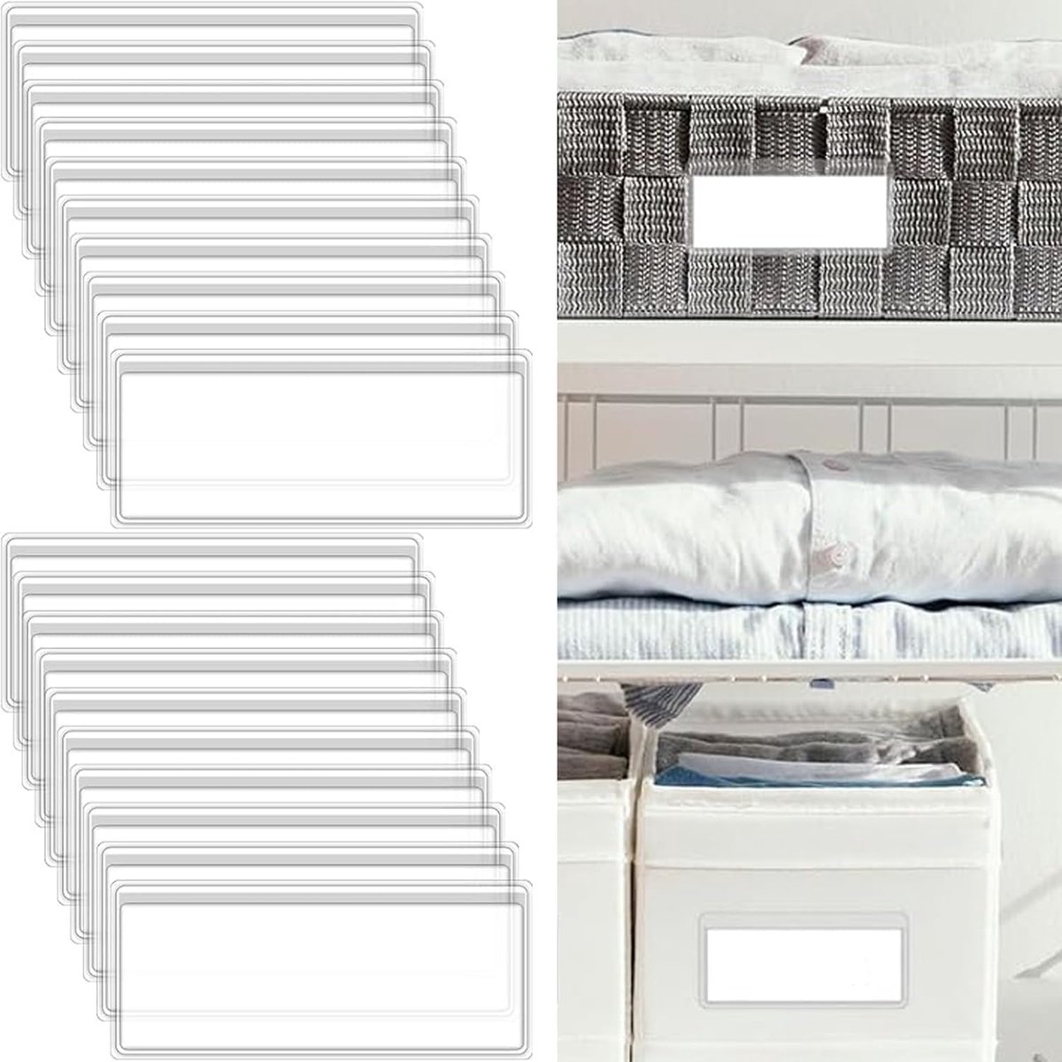 30 stuks zelfkleven etikettenhouders en vakken, met lege indexkaart 3 x 1,3 inch, transparante zelfklevevakken, opbergdoos met naamlabels voor rekken, brievenbussen, mappen