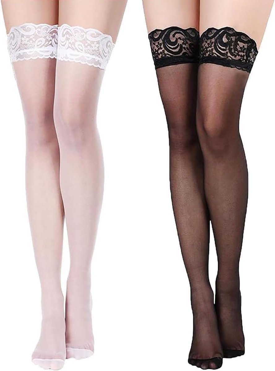2 paar sexy dameskousen, kanten kousen, nylon kousen, antislip, geschikt voor dames