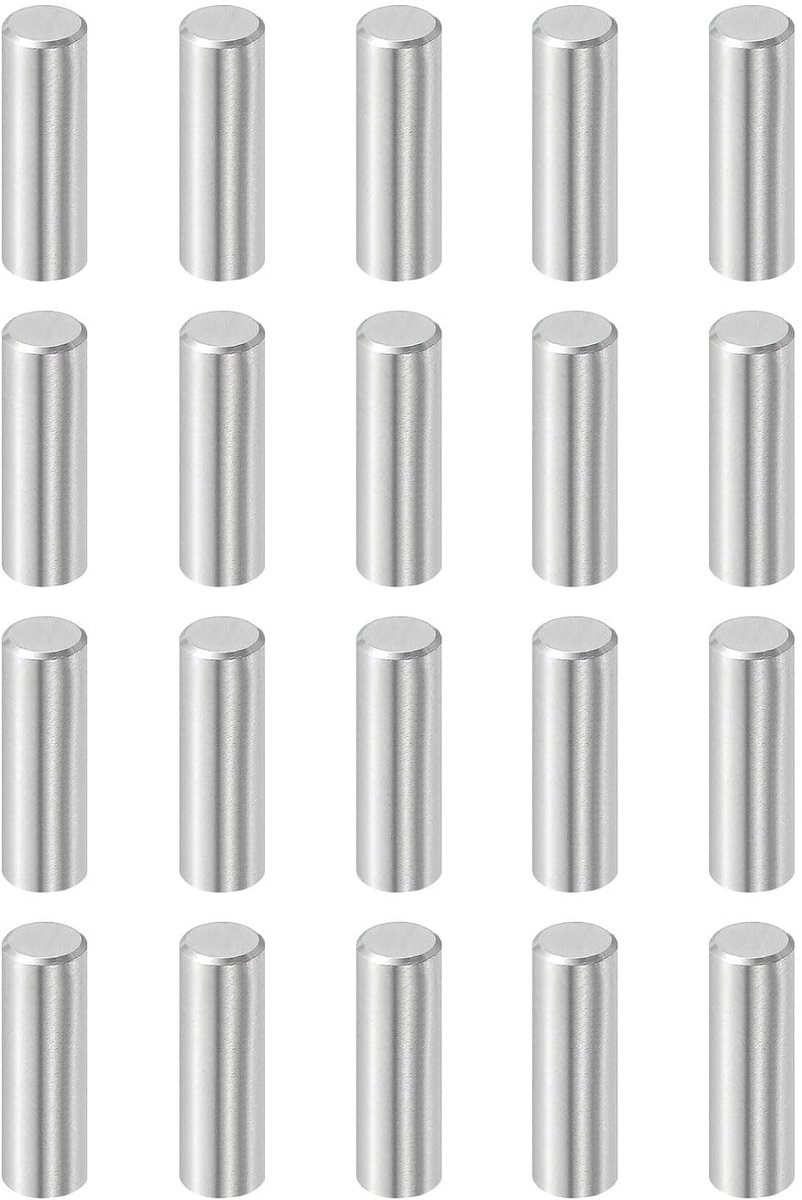 20 stuks 8 mm x 25 mm plugstiften, 304 roestvrij staal, cilindrische planksteunstokken, positioneerstift, plankbevestigingselementen voor boekenkast, kast, meubelcomponent (GB119), zilver