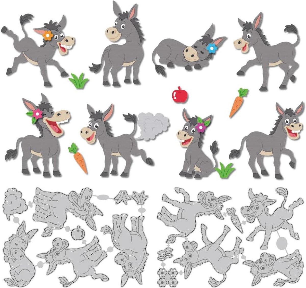 8 stijlen grappige ezel stanssjablonen dieren kaarten maken sjabloon scrapbooking reliëf sjabloon stanssjablonen voor verjaardagskaarten uitnodiging decoratie