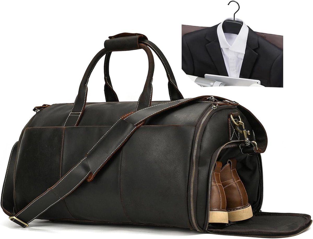 Reistas Klein - Donkerbruin Leer - Vintage Ontwerp - Ideaal voor Reizen - SnelShoppen