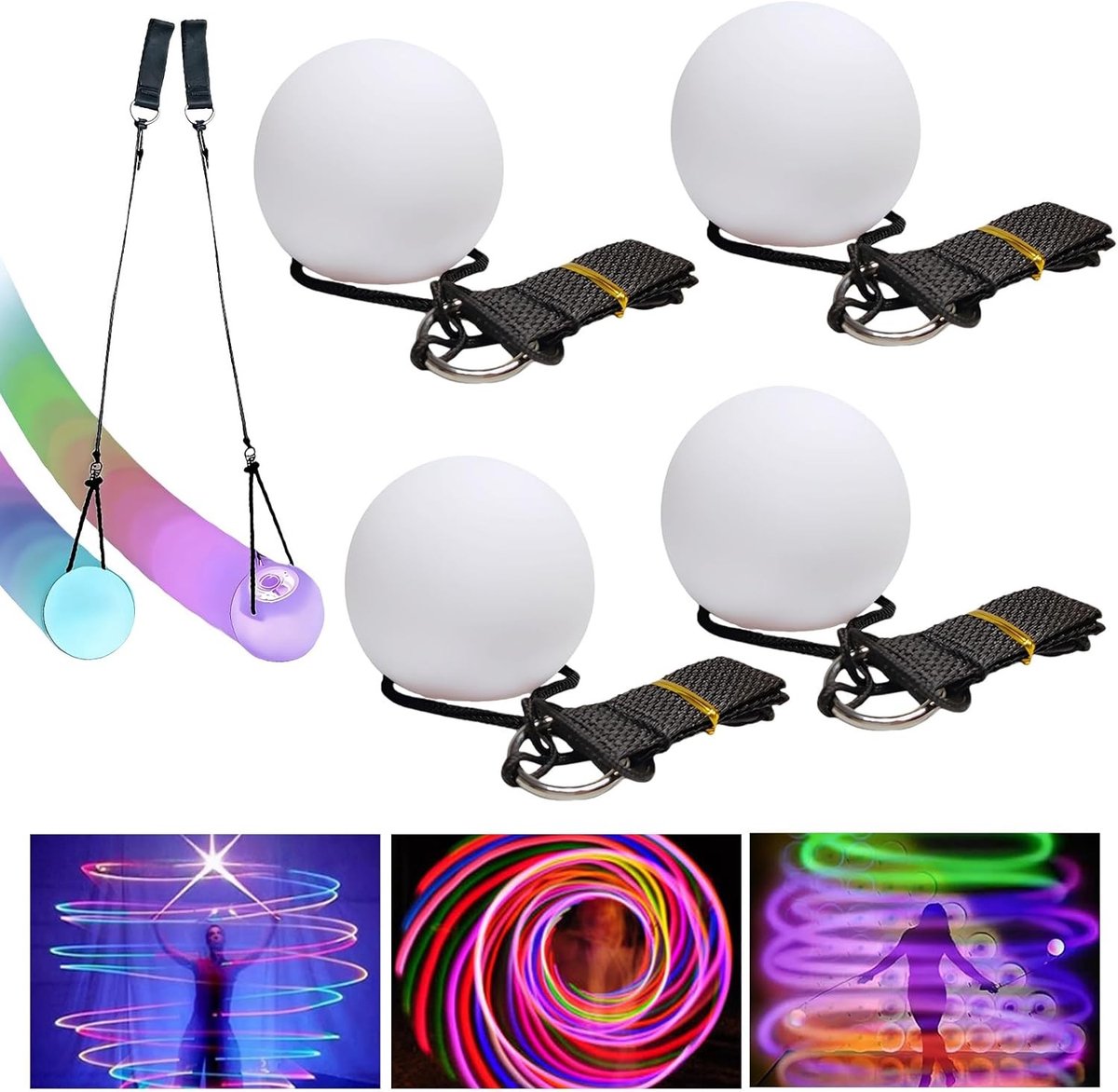 LED-Poi-ballen - Kleurrijk - 7,5 x 6,8 cm - PVC Jongleerballen met Stroboscoopeffect - Voor Beginners en Professionals
