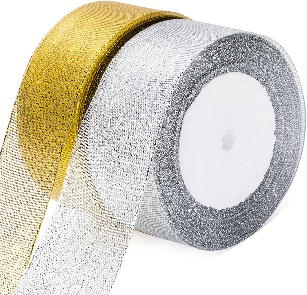 Gouden en Zilveren Cadeaulint voor Kerstmis - 40 mm Organza-Lint, 44 m Glitter Decoratieband voor Cadeauverpakking