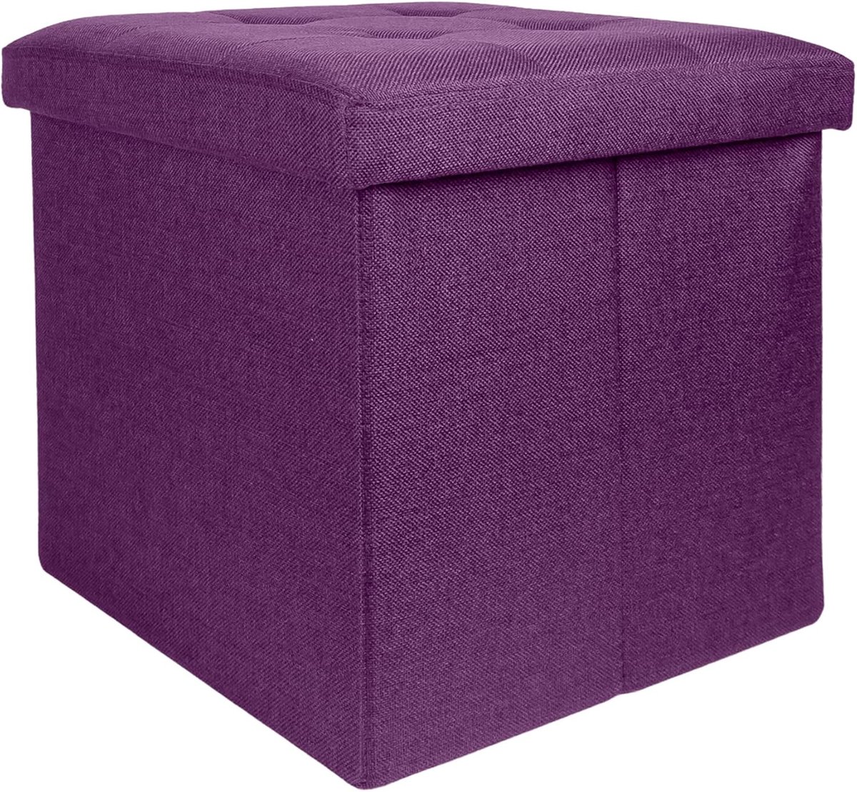 Opvouwbaar Krukje 30x30x30 cm in Paars - Zitkubus Met Deksel en Opbergruimte Van Stof Met Holtes - Voetensteun Opvouwbare Opbergdoos Kist