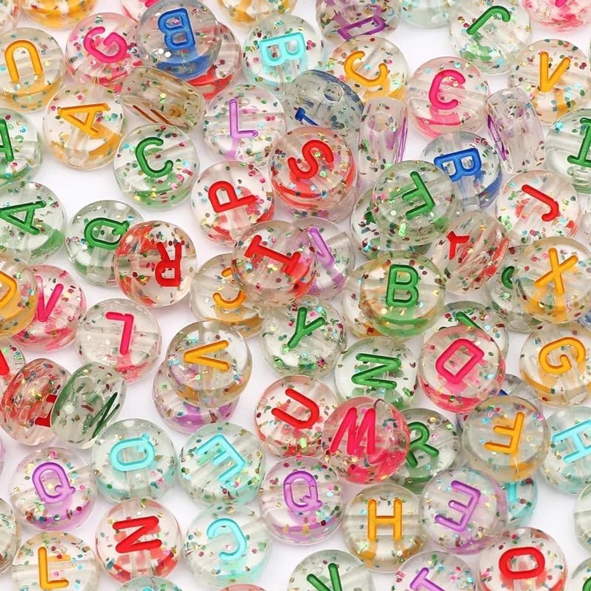 Kralen om te rijgen, acryl, alfabetkralen, mix A-Z, kralen voor het maken van sieraden, doe-het-zelf halskettingen, sleutelhangers (D transparant type B)