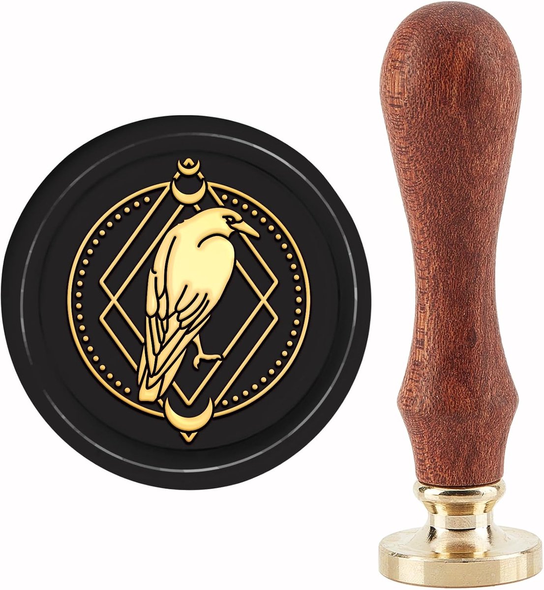 Crow Wax Seal Stempel 30mm Verwijderbare Messing Hoofd Dier Zegellak Stempel Kristal Grid Maan Afdichting Stempel met Houten Handvat voor Enveloppen Uitnodigingen Kaarten Thanksgiving Gift Verpakking
