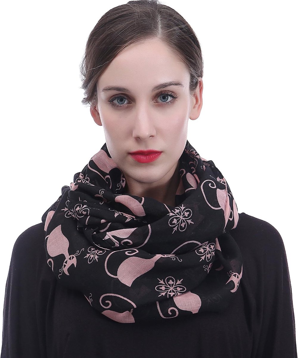 Animal Print Infinity Sjaal voor dames, licht, Zwart, Eén Maat