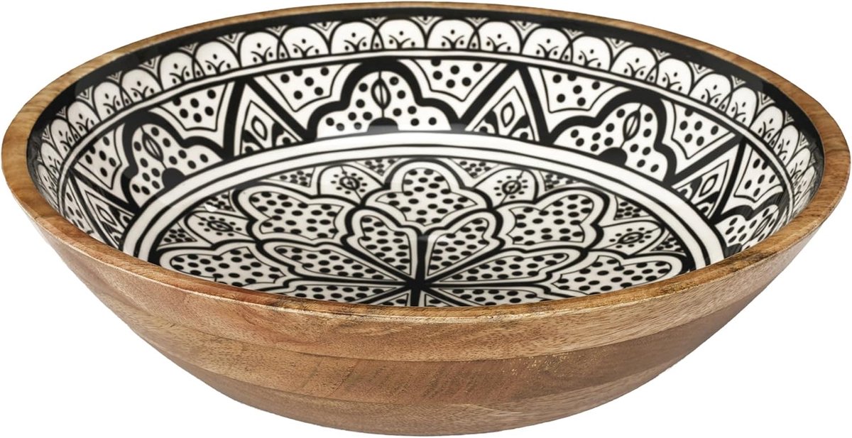 DECO FACTORY, KA0571, Black Dune Mango Wood Salad Bowl, modern and elegant design, perfect for serving salads and various dishes, diameter 33 cm, black color