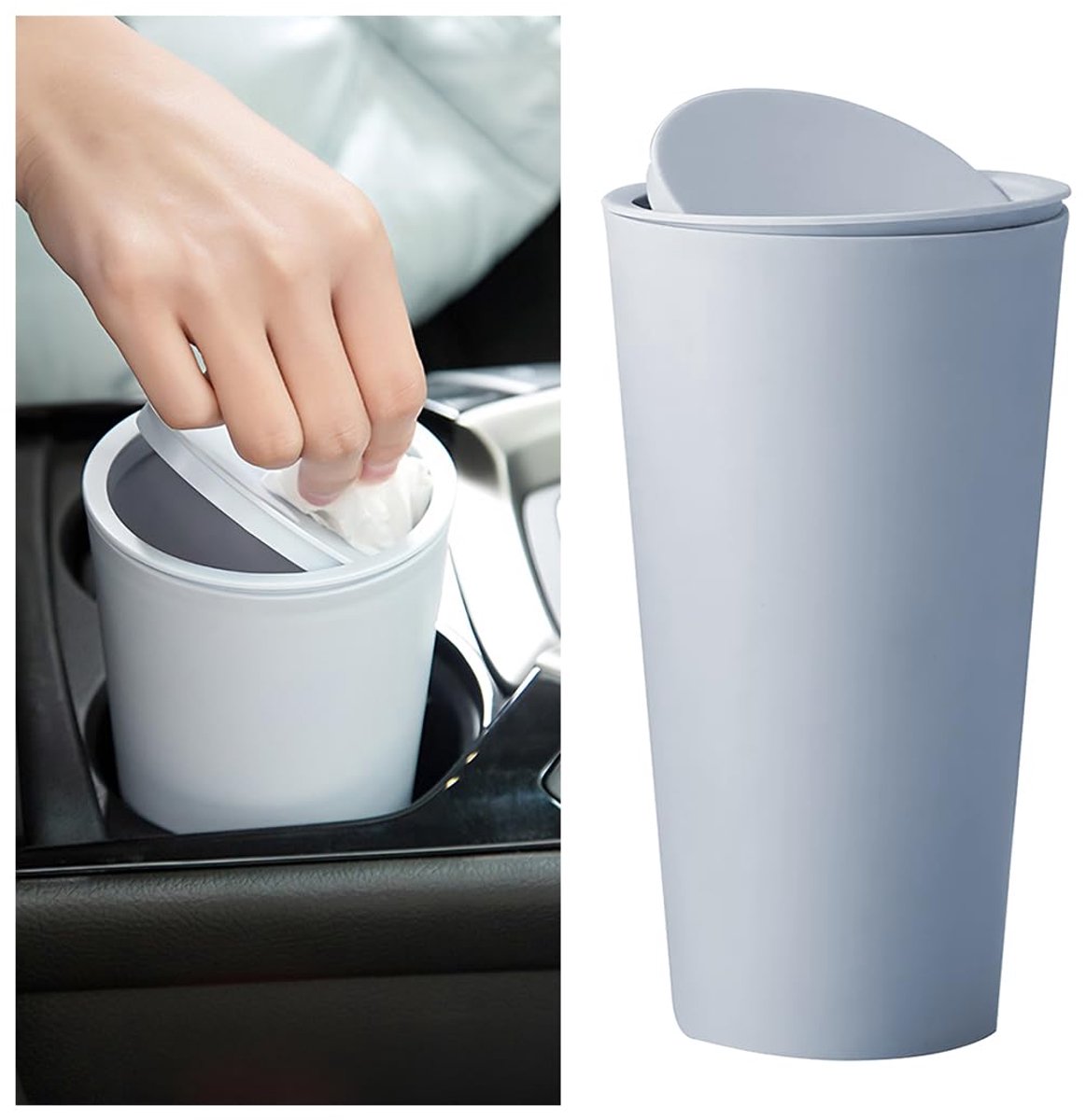 Auto Vuilnisemmer, auto mini-vuilnisemmer met deksel, plastic auto universele mini-vuilnisemmer, draagbare auto vuilnisemmer, geschikt voor auto's, slaapkamer (lichtblauw)