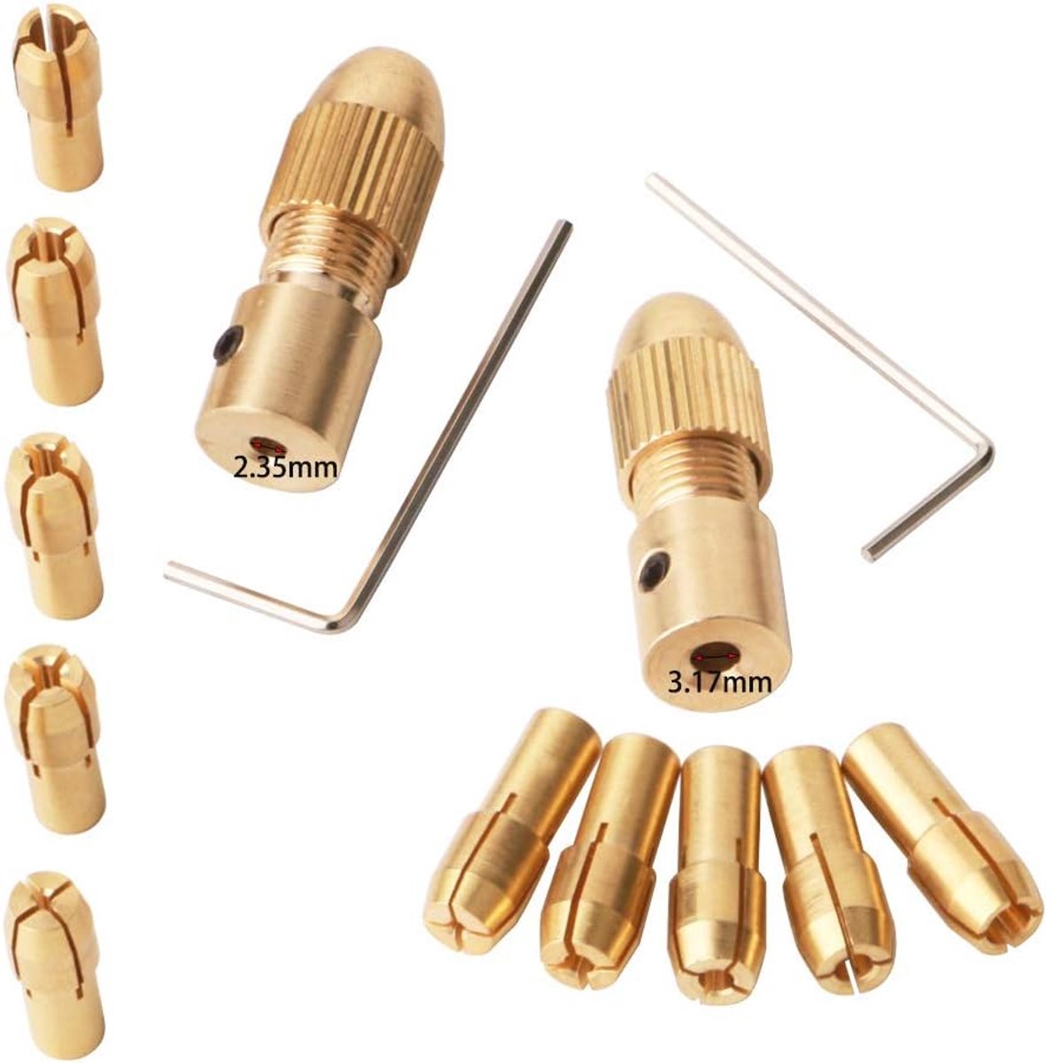 3.17mm 2.35mm Kleine Elektrische Boor Spantang, Micro Twist Boor Chuck Set, Mini Twist Boor Elektrische Grinder Houtbewerking Messing Boor Chucks, Inclusief 0.5mm/1mm/1.5mm/2.5mm/3.0mm