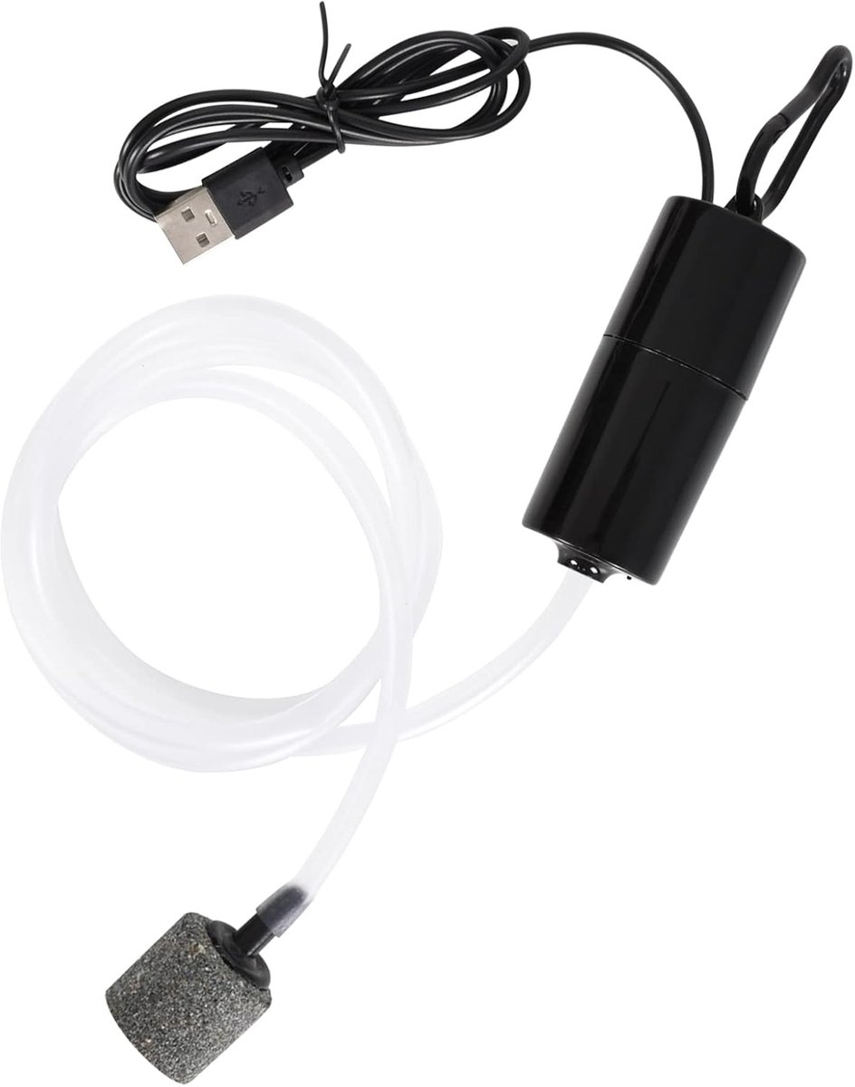 Luchtpomp, aquarium, mini-USB-zuurstofpomp, regelbaar, zuurstofpomp, stille energiebesparing, zuurstofbubbler met luchtsteen en siliconen slang met enkele uitlaat
